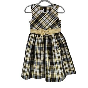 Bonnie Jean Dress Girls 14 Plaid Metallic Holiday Bow Party Special Occasion